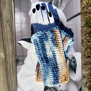 Hand Crafted Blue and Brown Fingerless Gloves